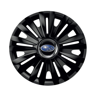 Set 4 capace roti Royal Negru Cu Inel Cromat pentru gama auto Subaru, R16 foto