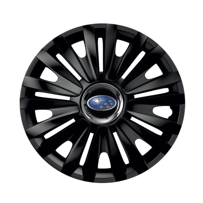 Set 4 capace roti Royal Negru Cu Inel Cromat pentru gama auto Subaru, R16