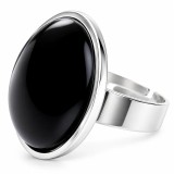 Inel Onix Piatra Mare 25 mm Cristal Natural Reconstruit Oțel Inoxidabil Reglabil Oval