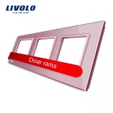 Cumpara ieftin Rama tripla Livolo din sticla roz pentru prize si module media