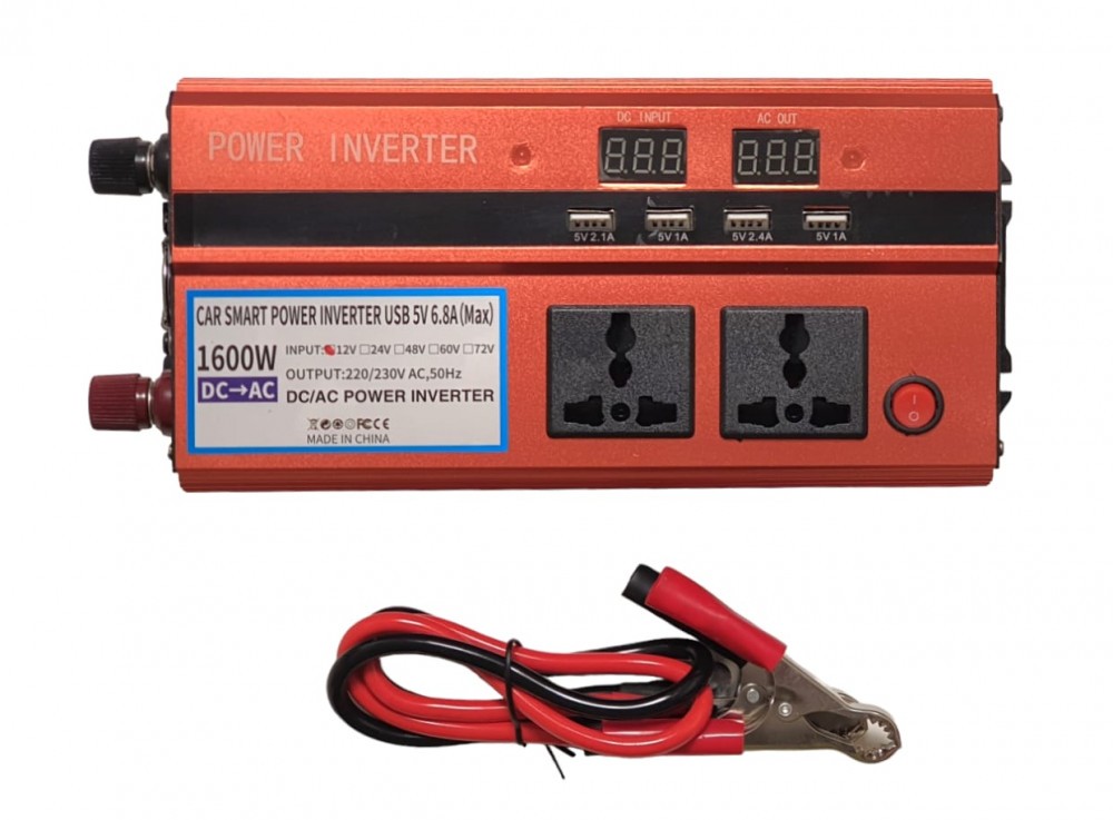 Invertor convertor 12v la 220V 1600W varf 3000w, 3 prize, 4 USB, afisaj  dublu | Okazii.ro