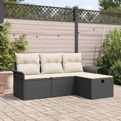 vidaXL Set de canapele pentru grădină cu pernă 4 pcs Negru Rattan poli foto