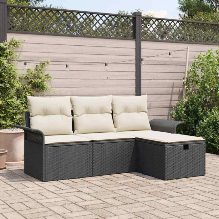 vidaXL Set de canapele pentru grădină cu pernă 4 pcs Negru Rattan poli