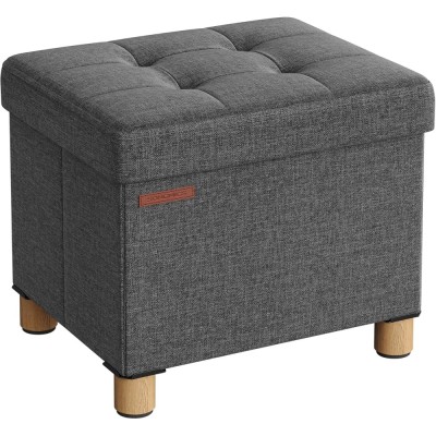 SONGMICS Taburet depozitare pliabil cu picioare din lemn, capitonat cu tesatura tip in, 40x32x34 cm, gri inchis Household NewTrend foto