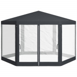 Outsunny Pavilion 4x4 m de Gradina Hexagonal cu Pereti din Plasa, 2 Usi si Picioare Reglabile, Pavilion din Metal si Poliester