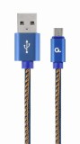 CABLU alimentare si date GEMBIRD, telefon, USB 2.0(T) la Micro-USB 2.0(T), 1m,premium,conectori auriti,impletit, negru,(Jeans model)conetori albastri