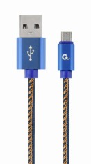 CABLU alimentare si date GEMBIRD, telefon, USB 2.0(T) la Micro-USB 2.0(T), 1m,premium,conectori auriti,impletit, negru,(Jeans model)conetori albastri foto