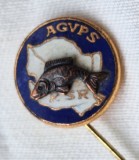 AGVPS - RSR, Insigna Vanatoare si Pescuit - harta Romaniei si peste Crap