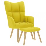 VidaXL Scaun de relaxare cu taburet din material galben deschis