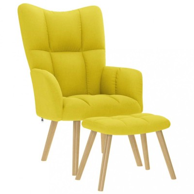 vidaXL Scaun de relaxare cu taburet din material galben deschis 4016787 foto