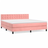 Cumpara ieftin Pat box spring cu saltea, roz, 160x200 cm, catifea