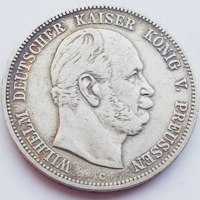 779 Germania Prussia Prusia 5 mark 1876 William I - litera C - km 503 argint foto