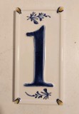 Placa ceramica cu numar de casa, nr. 1, frumos decorata, 15x7.5cm