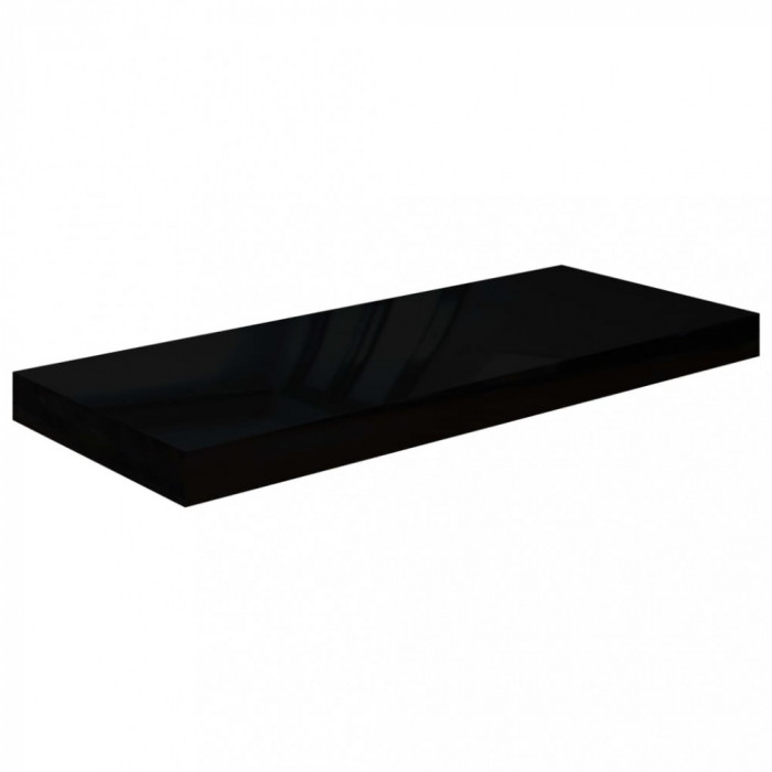 Raft perete suspendat, negru extralucios, 60x23,5x3,8 cm, MDF