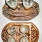 7447-Set rustic din arama(cupru)-2tavi+6 pahare.