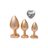 Set plug anal DREAMTOYS Pearl Gold Plug, 3 dopuri de dimensiuni progresive, 7.1 cm - 9.5 cm, cu baze &icirc;n formă de inimă, auriu