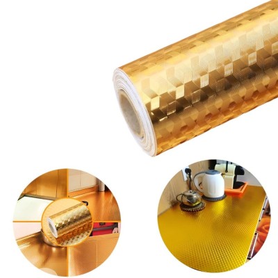 Autocolant de bucatarie, flippy, autoadeziv, impermeabil, rezistent la temperaturi ridicate, din pvc, 60 x 100 cm, model cub 3d, auriu foto