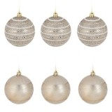 Set Globuri de Craciun Bej cu Glitter &Oslash;10cm - 6buc, CMCLASS