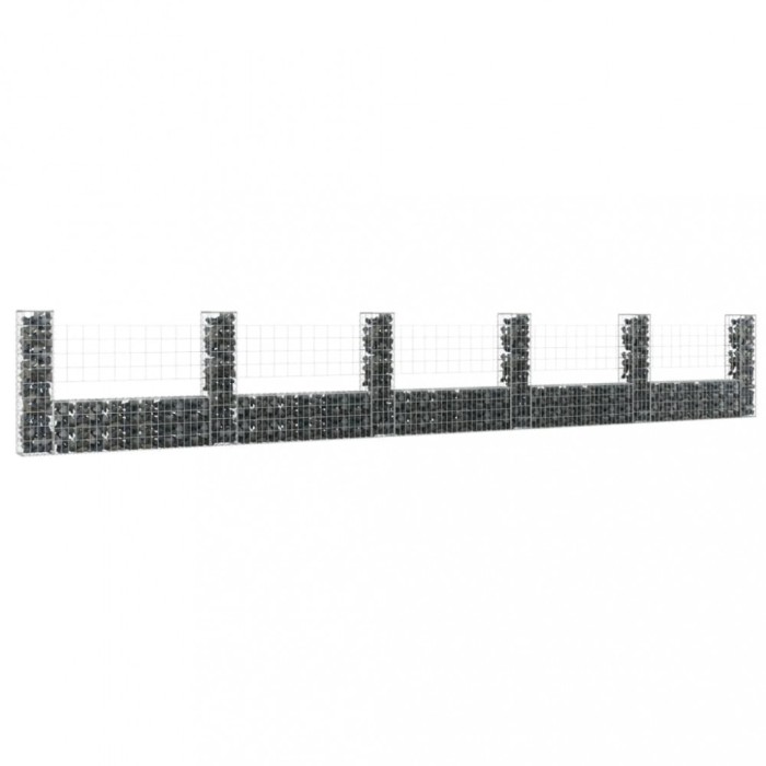 Gossi cos gabion in forma de u cu 6 stalpi, 620x20x100 cm, fier