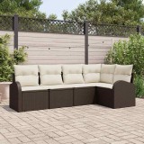 Cumpara ieftin Set de canapele de grădină , 5 piese, cu perne, maro, din poly rattan