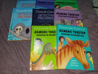 8 carti de colectie-CRESSIDA COWELL,DETECTIVII PRICHINDEL,GEMENII TREETOP,T.POST foto