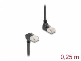 Cablu de retea RJ45 Cat.6A S/FTP Slim unghi 90 grade sus/jos 0.25m Negru, Delock 80291