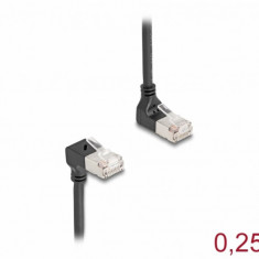 Cablu de retea RJ45 Cat.6A S/FTP Slim unghi 90 grade sus/jos 0.25m Negru, Delock 80291