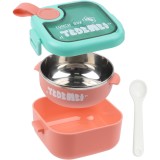 Cumpara ieftin Cutie alimentara pentru copii, tip bento din plastic de 800 ml, cu bol din otel inoxidabil de 500 ml, fara BPA, cu lingurita si foarfeca incluse, idea