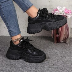 Sneakers dama cu platforma, piele ecologica, Negru - 37