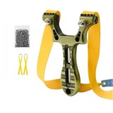 Cumpara ieftin Set praștie multifuncțională si 100 de bile metalice 11 mm, DEPOX&reg;, metal, 2 elastice de rezervă, verde, 11 cm