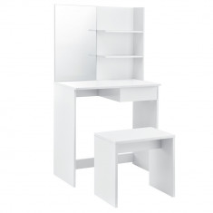 Set Siloah masa de toaleta/machiaj cu oglinda si scaun, 141 x 75 x 39,7 cm, MDF, alb foto