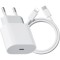 Incarcator compatibil cu iPhone 14/13/12/11/Pro/Pro Max/iPad/AirPods, cablu de date Lightning, Fast charge 20W, ambalaj Apple, Alb/Gri
