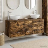 Cumpara ieftin Set dulap baie 3 buc. Stejar fumuriu 129 x 35 x 80 cm