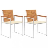 Set 2 Scaune Gradina Gossi, Lemn Acacia+Otel, Perne Crem, Exterior, 60x56x85cm