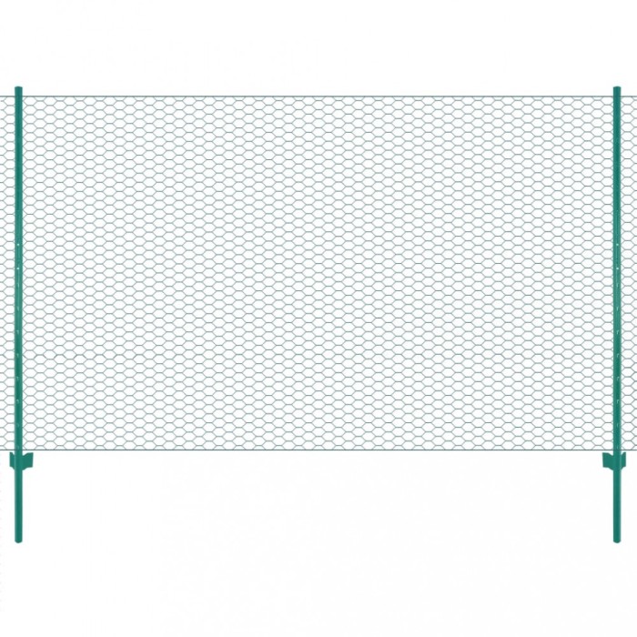 vidaXL Gard din plasă de s&acirc;rmă cu st&acirc;lpi, verde, 25 x 2 m, oțel 144607