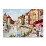 Tablou pictat manual, La Venetia, 70x50cm ulei pe panza in cutit efect 3D, Magistral