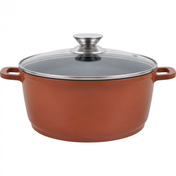 Cratita Grunberg din aluminiu cu ceramica, 20 cm 2.3 l, capac din sticla