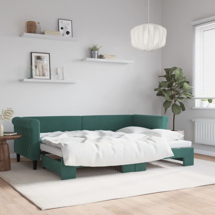 vidaXL Pat de zi cu extensie, verde &icirc;nchis, 80x200 cm, catifea 3197766
