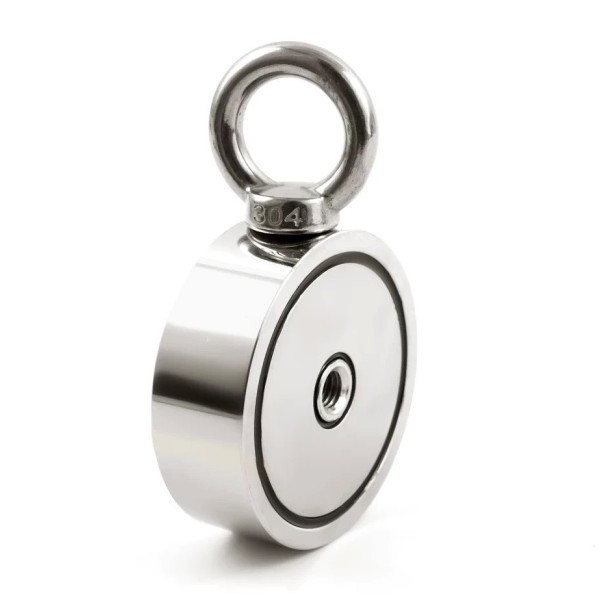 Magnet neodim oală D 75 mm cu două fețe x 160 kg - magnet fishing subtire