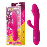 Vibrator rabbit GOODIES Sweetie Pleasures CANDY, cu stimulator dublu, din silicon premium, 10 funcții de vibrație, roz fuchsia