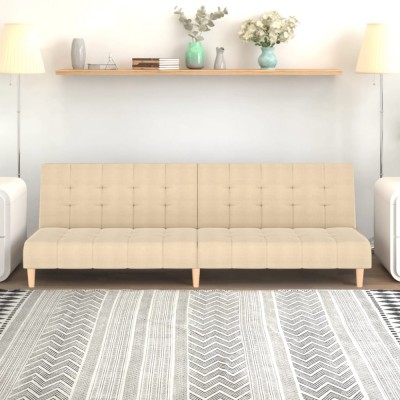vidaXL Canapea extensibilă cu 2 locuri, crem, material textil foto