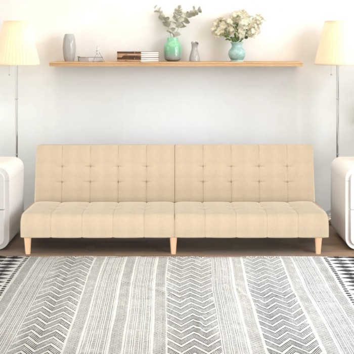 vidaXL Canapea extensibilă cu 2 locuri, crem, material textil