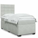 Gossi pat box spring cu saltea, gri deschis, 100x200 cm, catifea