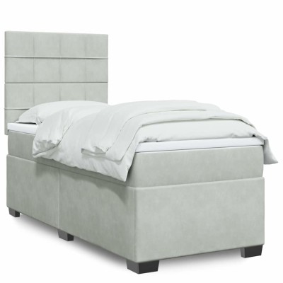 Gossi pat box spring cu saltea, gri deschis, 100x200 cm, catifea foto