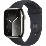 Cumpara ieftin Apple Watch S9, Cellular, 45mm, Graphite Stainless Steel Case, Midnight Sport Band, S/M
