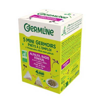 Mini germinatoare cu seminte de alfalfa, ridiche si fenicul, bio, 5 bucati x 8g, 40g, Germline foto