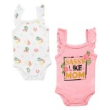 Set Body Bumbac Roz &amp; Alb cu Model Floral și Glitter Auriu pentru Bebelusi, CMCLASS