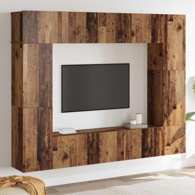 Set comodă TV 8 pcs Lemn vechi 80 x 30 x 30 cm Lemn compozit foto