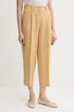 Sisley pantaloni din in culoarea galben, lat, high waist, 4AGHLF06R