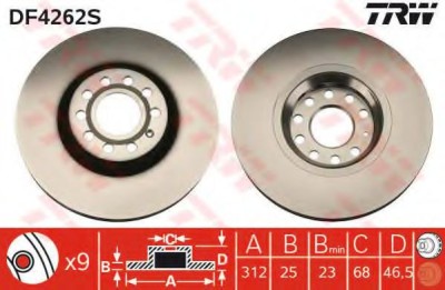 Disc frana SKODA SUPERB I (3U4) (2001 - 2008) TRW DF4262S foto